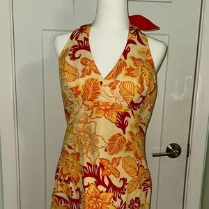 *GENTLY WORN/GENUINE VINTAGE Y2K* Juniors LARGE Tropical Print Halter Dress